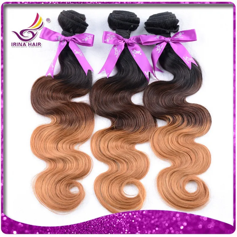 7A Malaysian Virgin Hair Body Ombre Hair Extensions 1b/4/27 3 tone Dark Brown Remy Human Hair weave IRINA Products