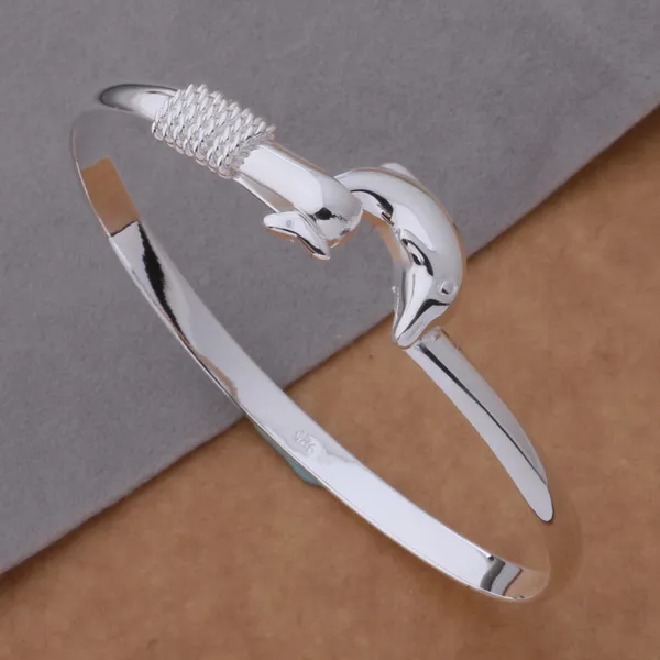 gift factory 925 silver charm bangle Fine Noble mesh Dolphin bracelet fashion jewelry 1304272E