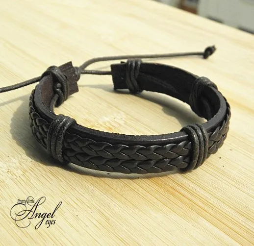 Couro genuíno dupla wrap Trançado Pulseiras largas mulheres Punk pulseira Hemp Pulseira Moda Homens Handmade Novos atacado