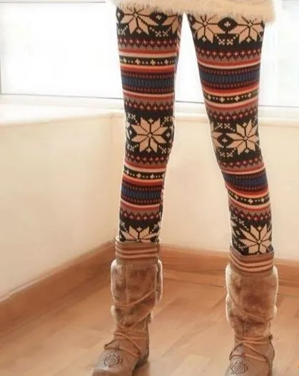 2014 junge Mädchen Retro Stricken Mode Lässig Wild Deer Schneeflocke Leggings Hose Warme Winter Schnee Hosen Legging Kostenloser Versand