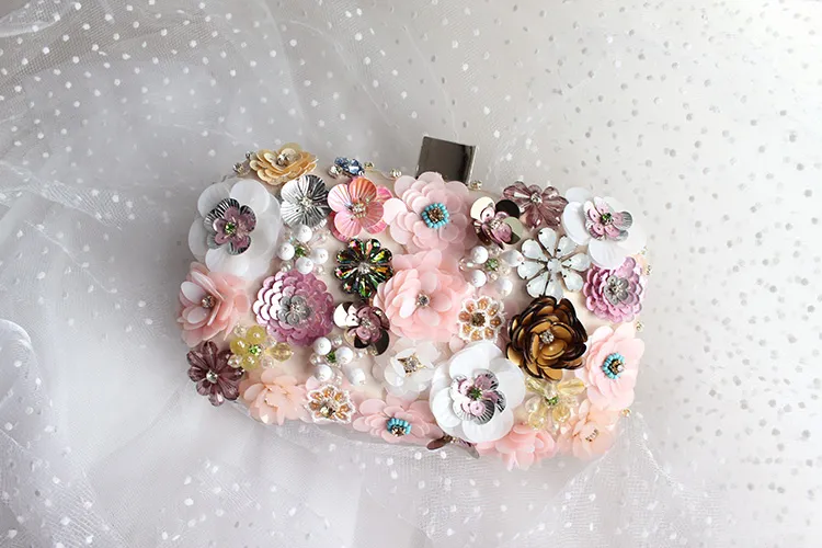 Elegant Princess Cute Hand Bags For Evening Clutches With Chain Wedding Bridal Handbags Flowers Sequins Bridal Hand Bag Handmade