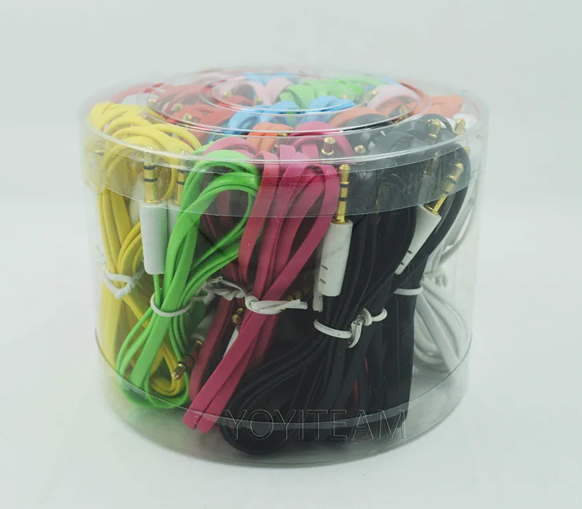 3,5 мм AUX плоский кабель аудио кабель с ПВХ чашеобразного случае для устройства громкоговорителя подключения мобильного 1 метр красочный