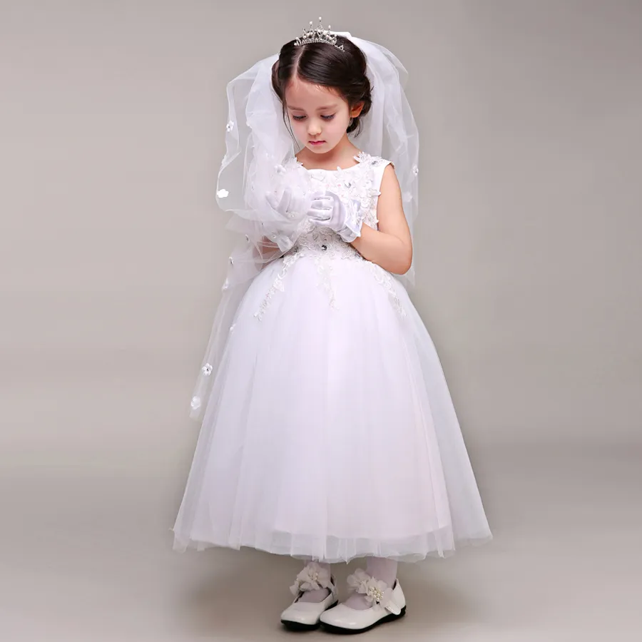 Biała księżniczka Flower Girl Wedding Veil Flower Petails Applique Dzieci Akcesoria Dzieci Formalne noszenie welonów ślubnych księżniczka 8015270
