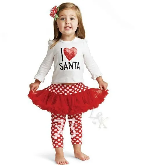 Ragazze che amo Santa 2 pezzo set adatta bambini tutu di natale vestito bambini natale manica lunga in cotone T shirt ragazza dots leggings J101302 #