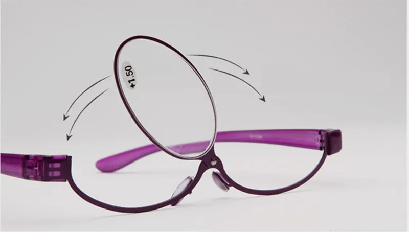 المرأة إطار معدني 180 درجة تدوير أحادي مستحضرات التجميل نظارات ماكياج نظارات القراءة المكبرة فليب متابعة عدسة الديوبتر +1.50 - +4.00