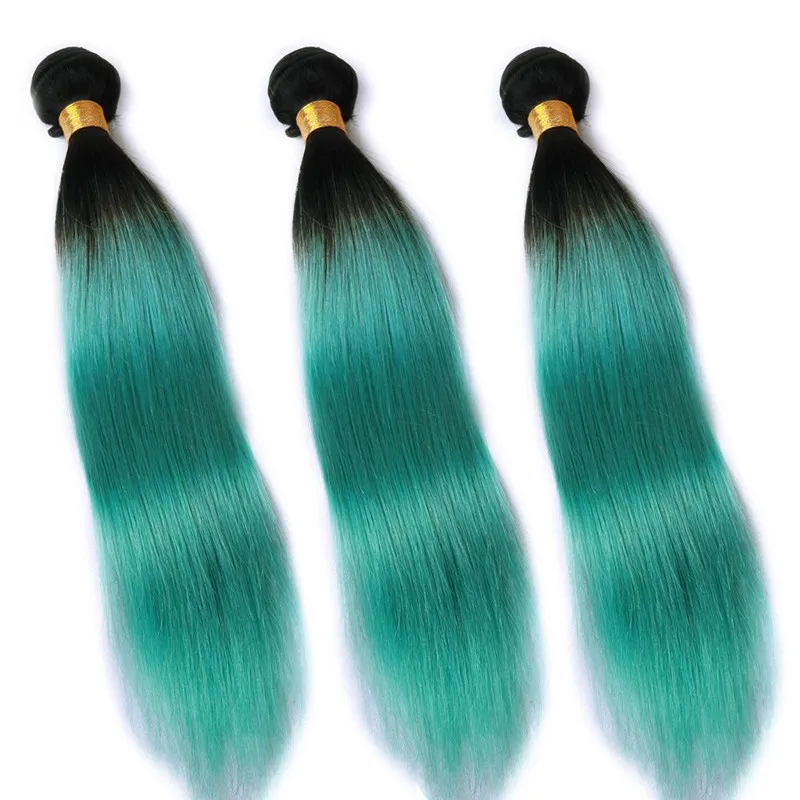 Deux Tons 1B Vert Foncé Ombre Remy Bundles de Cheveux Humains Vert Couleur Brésilienne Vierge Cheveux Raides 3 Bundles Extensions de Cheveux Verts