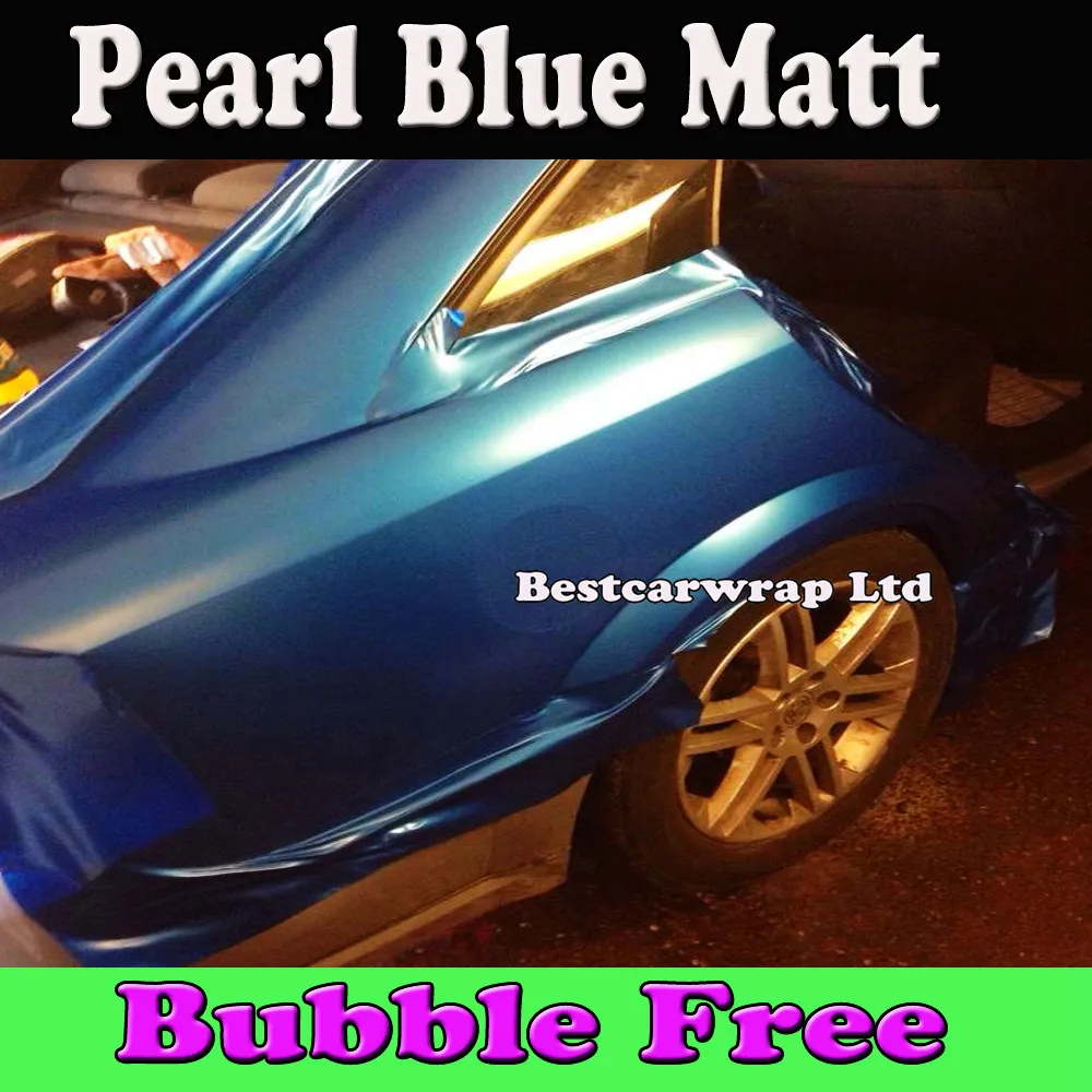 Premium Pearl Blue Matte Vinyl Wrap Air Release Electric Car Wrap Film fordon Täcker storlek 1.52x30M/Roll Free Frakt FedEx