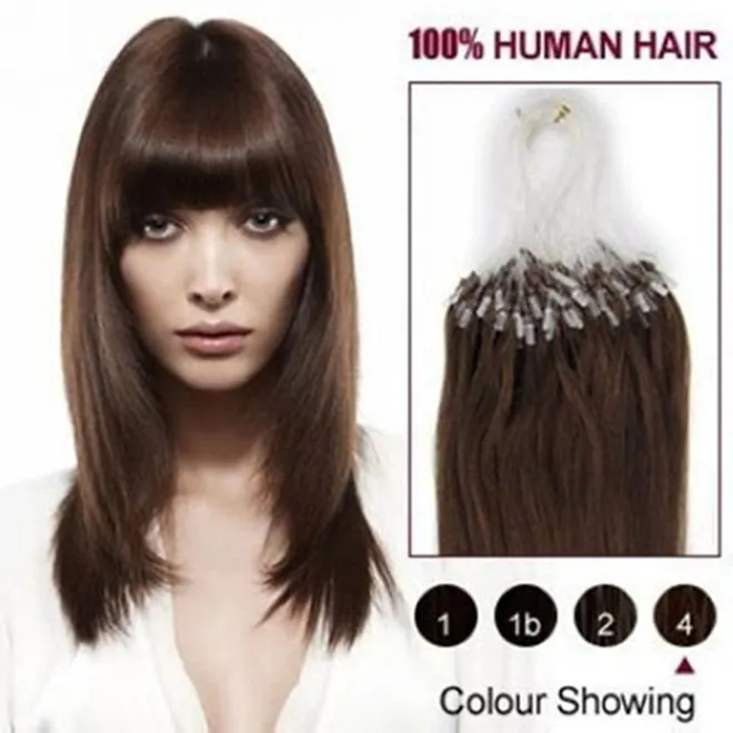 5A -16 "- 26" 1G / s 100g / pack 4 # Medium Bruin Braziliaans Peruviaans Indisch Maleisisch Menselijk Loop Haar Micro Ring Hair Extensions DHL Gratis SHPPING