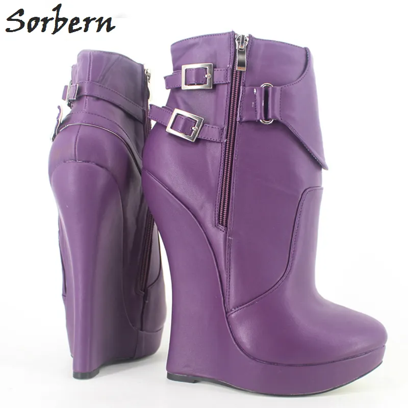 Sorbern Sexy Fetish Boots Unisex 7" Inch EXTREME HIGH HEELS Strange Wedge Heeled Fashion Buckle Straps Ankle Boots Giaroslick Highheels