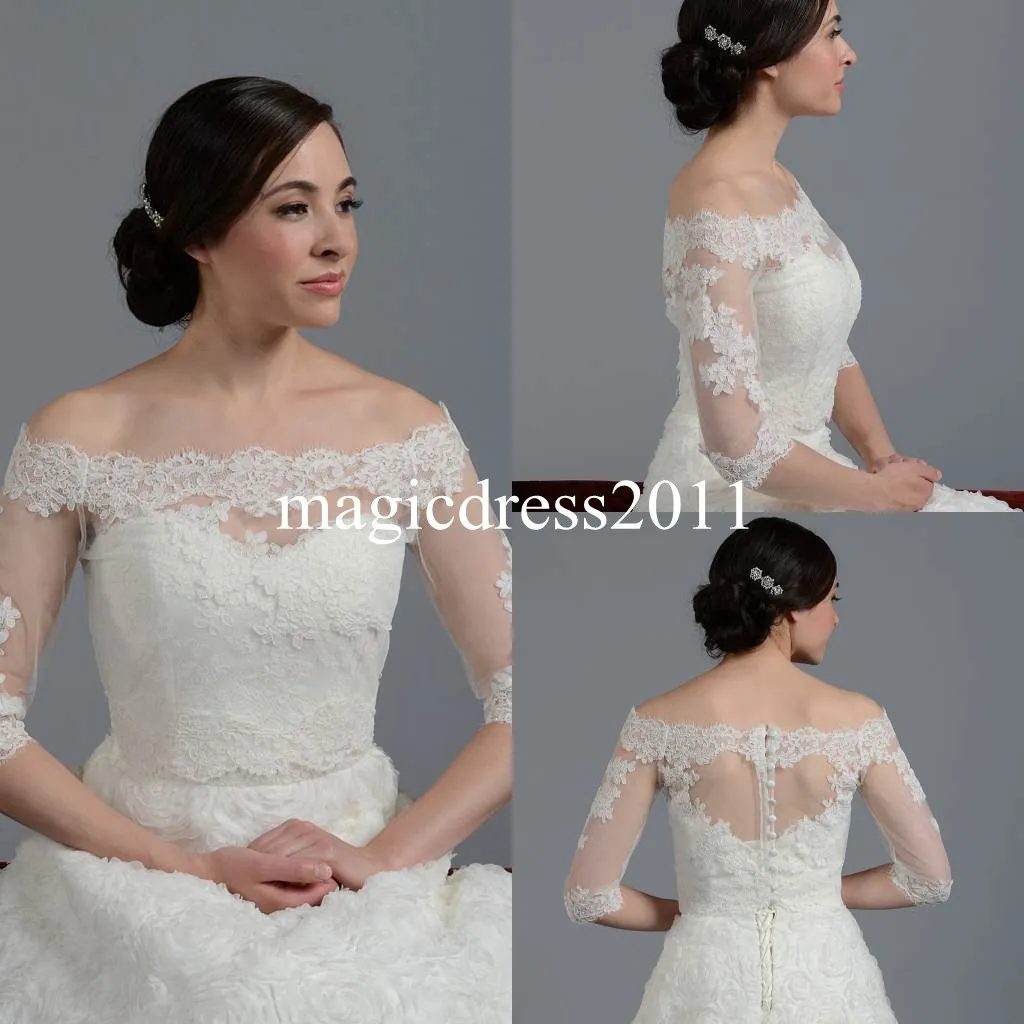 Lace Sheer Off Shoulder 2019 Jackor Bridal Wraps Shawl Bolero Shrugs Stale Cloak Caps Half Sleeve Tulle Bridesmaid Bröllopsklänning Wrap FJ012