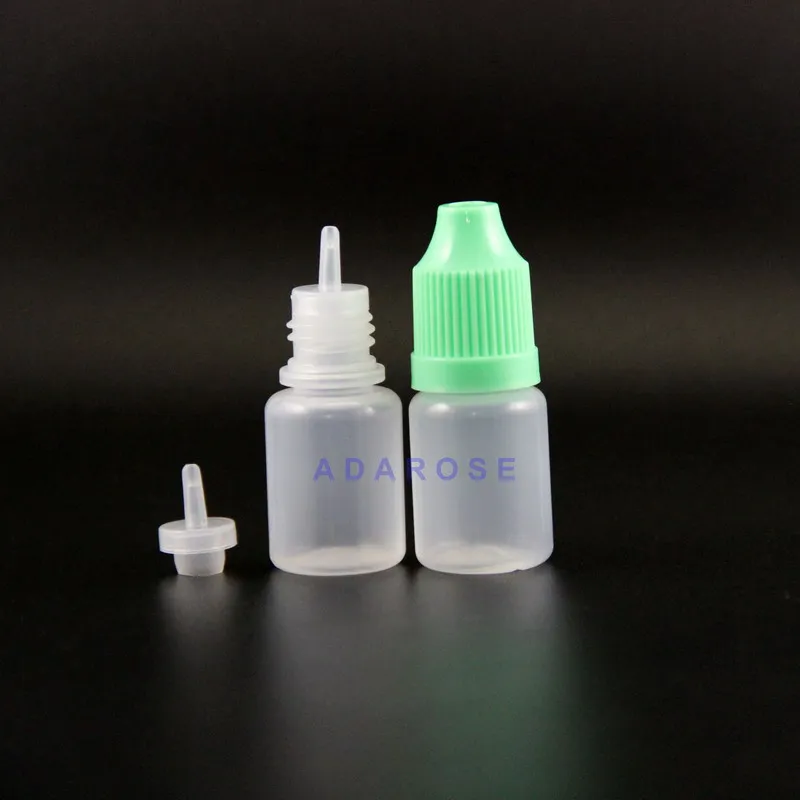 Lot 100 Pcs 5 ML LDPE Plastic Dropper Bottles With Child Proof Safe Caps and Tips long nipple