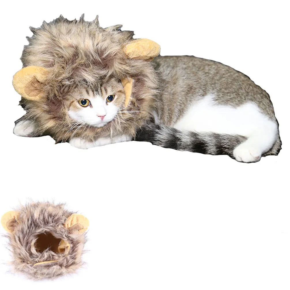 Pet Costume Lion Mane Wig for Dog Cat Halloween Clothes Fancy Dress Up fits Most Cats