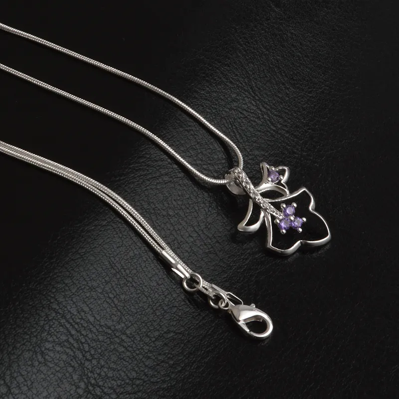 Livraison gratuite mode haute qualité en argent 925 Double congé Violet bijoux en diamant 925 collier en argent Saint Valentin cadeaux de vacances chaud 1667