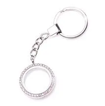 Partihandel 10st / Parti 30mm Silver Round Rhinestones Locket Keychains Magnetic Glass Living Memory Floating Locket Keychain