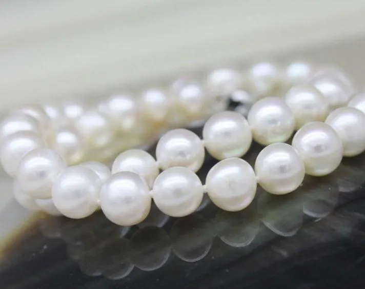 8-9 mm biały naturalny naszyjnik z perłową słodką wodą 18-calową 925 Srebrne zapięcie 255e