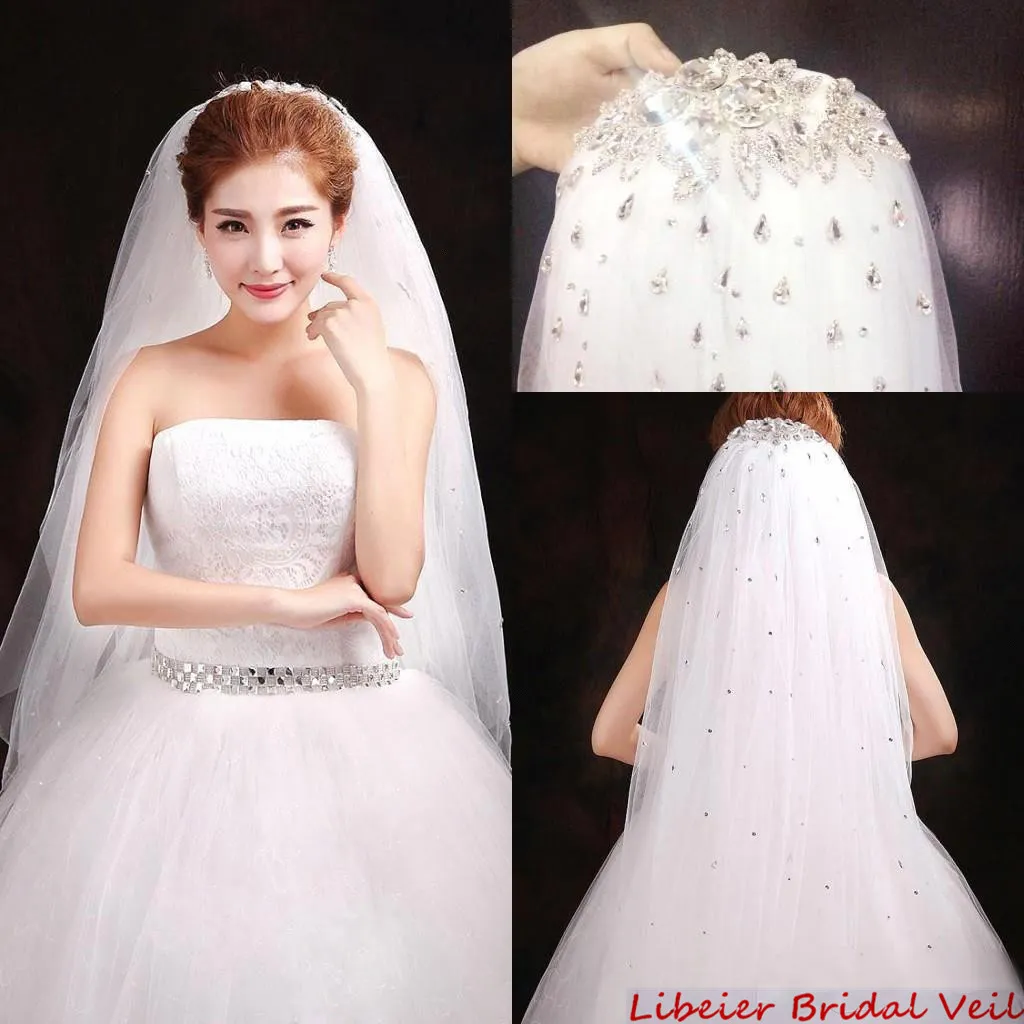 New High Quality Bridal Veils New Arrival Sequined Sparkly Crystals Tulle White Bridal Cheap Wedding Veil Wedding Accessories Fing296v