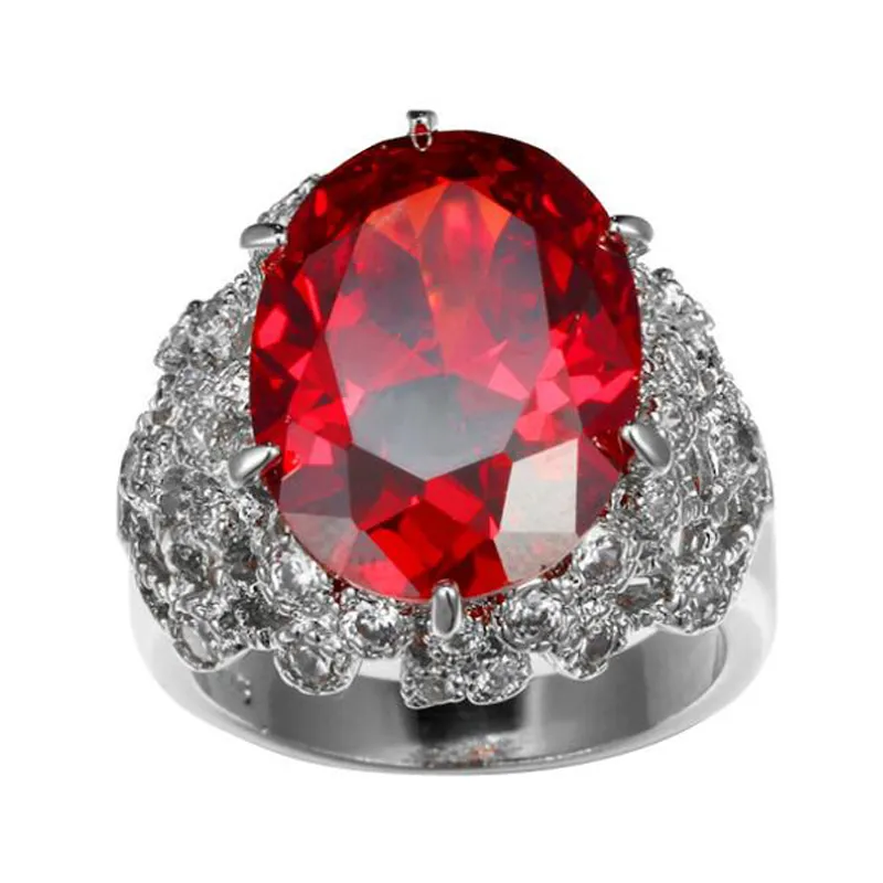 Luckyshine Unique Oval Red Cubic Zirconia Crystal Gemstone Rings Russia 925 Sterling Silver Wedding Rings Christmas Gifts