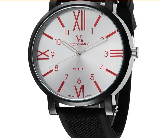 NOUVEAU V6CASUAL Quartz Hommes Regardez Fashionroman Numerals Graduation Wristwatch Dropship Silicone Clock Houes Houes Regarder Chri6591519