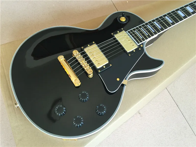 Nieuwe aankomst hoge kwaliteit Chinese aangepaste zwarte verfraaiing elektrische gitaar met eboney fingerboard en frets einde bindende guitarra