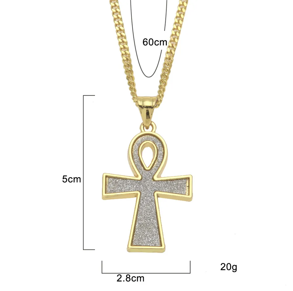 Sable glacé pendentif en or couleur argent égyptien clé de la vie égyptien croix pendentif Ankh collier Hip hop bijoux