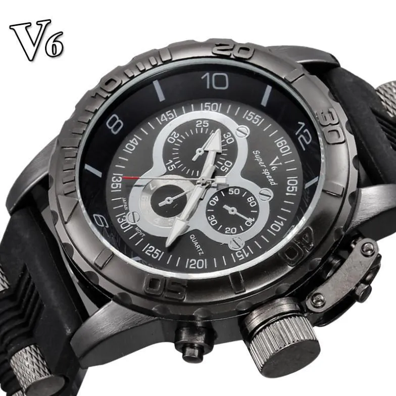 V6 Super Speed Silicone Quartz 3D Surface Male Hour Clock Analog Military Big Dial Sport Man Watch
