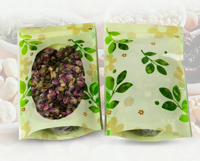 Green printing lovely plastic bag food storage bag Plastic packaging bag Zipper Snacks bags wholesale LZ0708