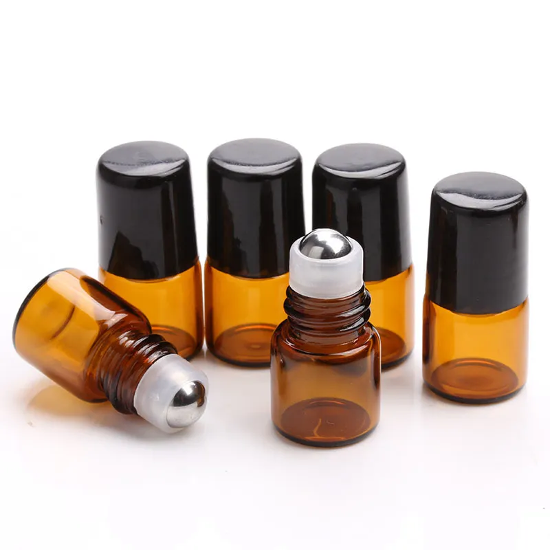 600pcs/lot Empty Mini 2ml Amber Roll on Glass Bottles Essential Oil Liquid Perfume Bottle With Metal Roller Ball Small Sample Bottles