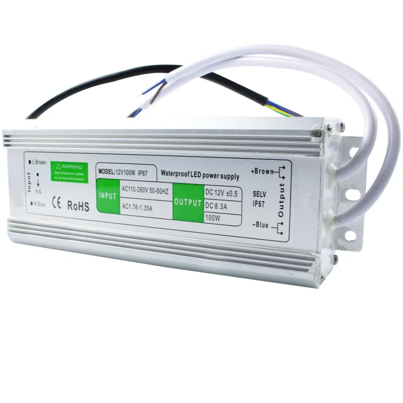 Wysoka wydajność 12V 100W Wodoodporna IP67 Przekładnik sterownika LED Zasilanie Elektroniczny AC 110 ~ 260V do użytku na zewnątrz