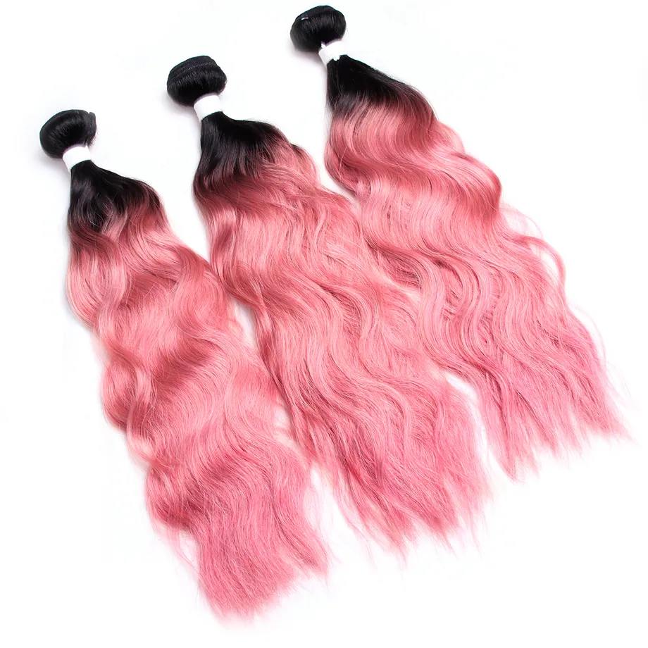 Fasci di capelli umani bagnati e ondulati Vendita superiore Ombre Tessuto di capelli umani 1B Fasci di onde d'acqua rosa Ombre economici a due toni Capelli brasiliani