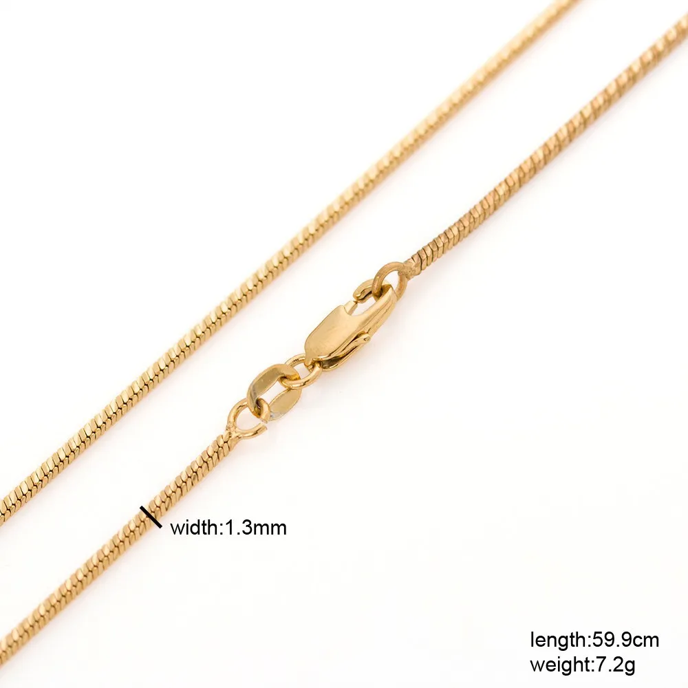 Catena da 60 cm Classica catena lunga e sottile a forma di serpente tondo in oro uomo donna 1,3 mm 7,2 grammi Collana con pendente in oro giallo 18 carati