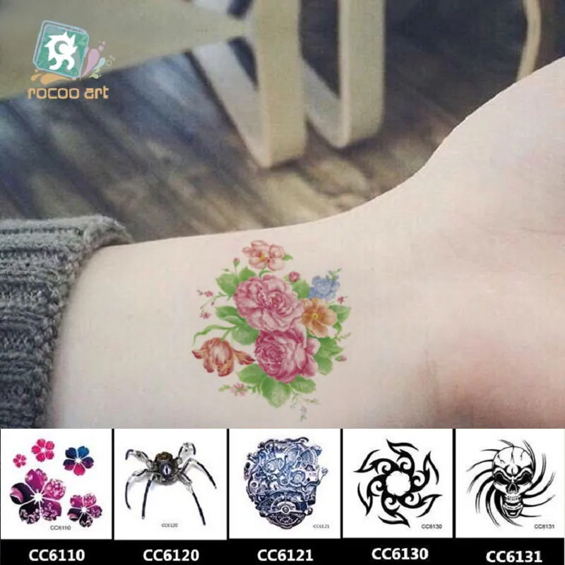 6 * 6 cm Tatuaggi finti temporanei Adesivi tatuaggio impermeabili body art Pittura decorazioni feste ecc Farfalla teschio colorato misto