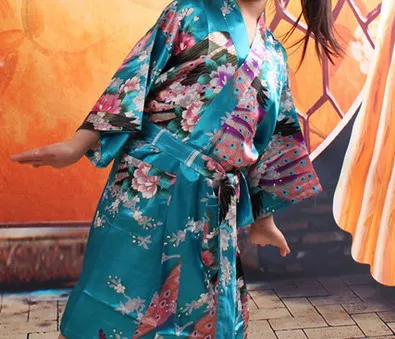 filles robe de soie de royan robe de pyjama en satin lingerie de paon vêtements de nuit robe de bain de kimono pjs chemise de nuit 5 couleurs # 3765
