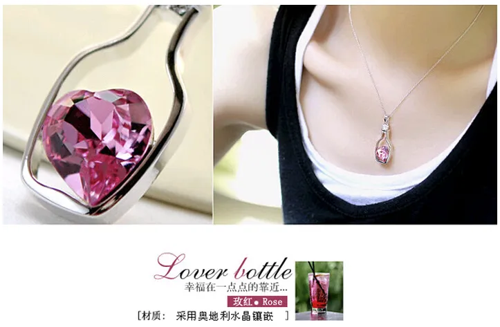 Wishing Bottle Jewelry Heart Pendant Necklaces Fashion Crystal Sparkle Stone Sautoir for girls Sale Cheap 