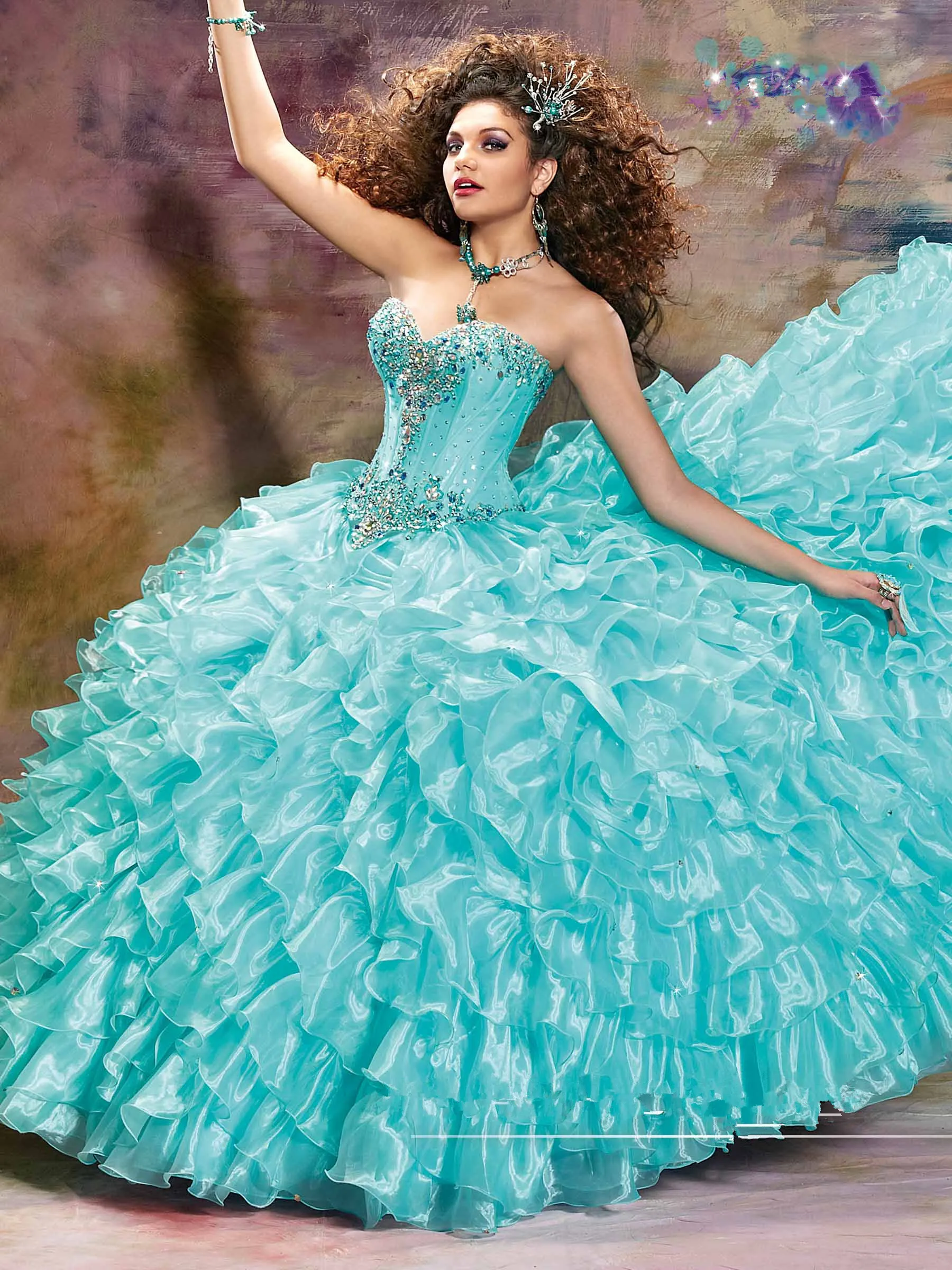 Планты Quinceanera Sweet 16 Girls Pageant Платье Ruffle Organza Ball Gown Платье для вечеринки на день длина платья по полу выпускное платье