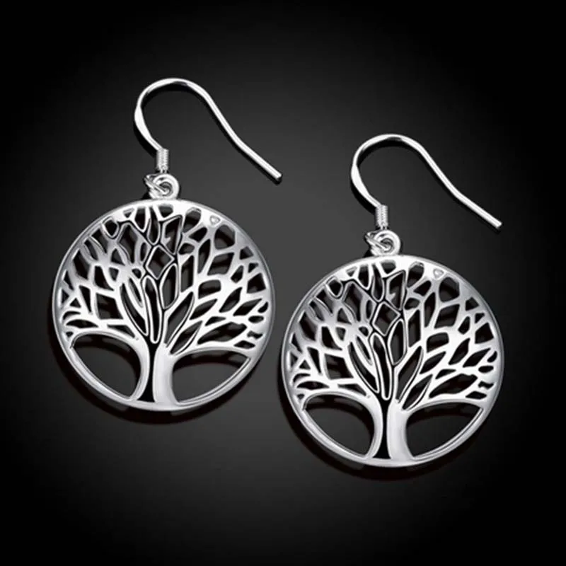 Partihandel 925 Silver Plated Living Tree of Life Pendant Halsband Fit 18inch O Kedja eller Örhängen Armband Ring för Kvinnor Tjej Judicer Set