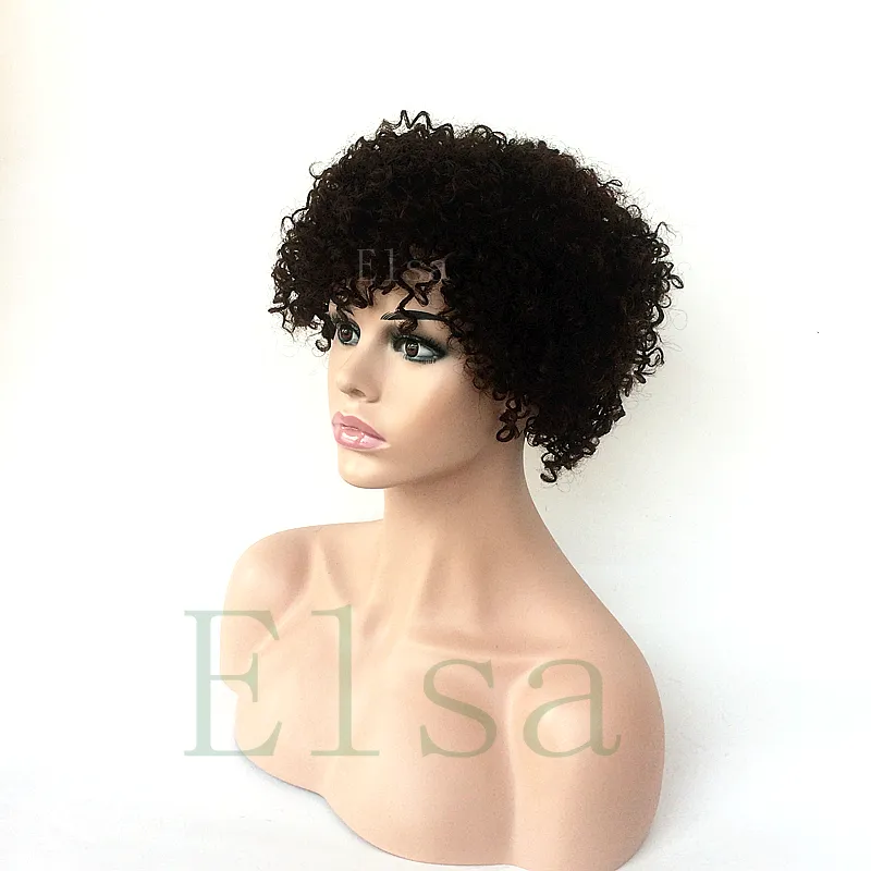 Nuevos rizos brasileños Cabello humano mongol Tiny Afro Kinky Curly Pelucas Máquina completa hecha ninguna Peluca delantera de encaje para mujeres negras en stock