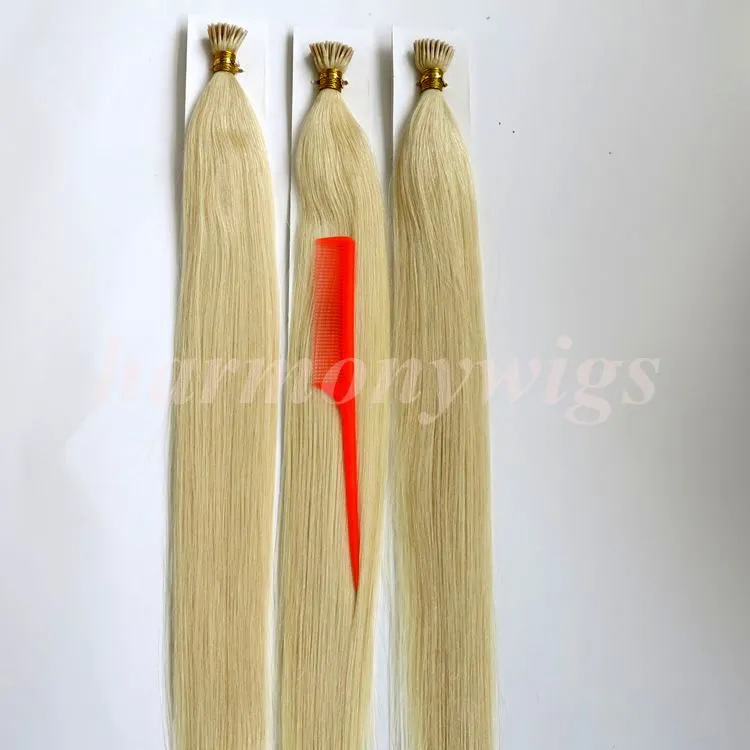 Ön gümrüklü brezilyalı Ben İpucu İnsan saç uzantıları 100g 100 Strands 18 20 22 24 inç # 60 / Platin Sarışın Hint saç ürünleri