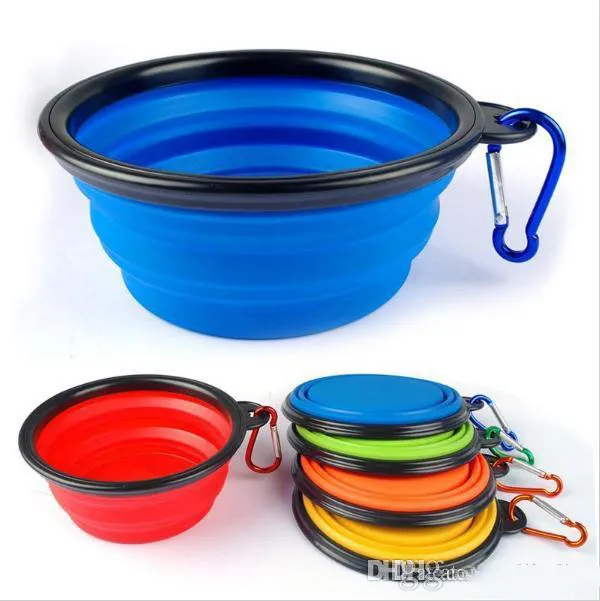 Dog Folding Collapsible Feeding Bowl Silicone Water Dish Cat Portable Feeder Puppy Pet Travel Bowls c295