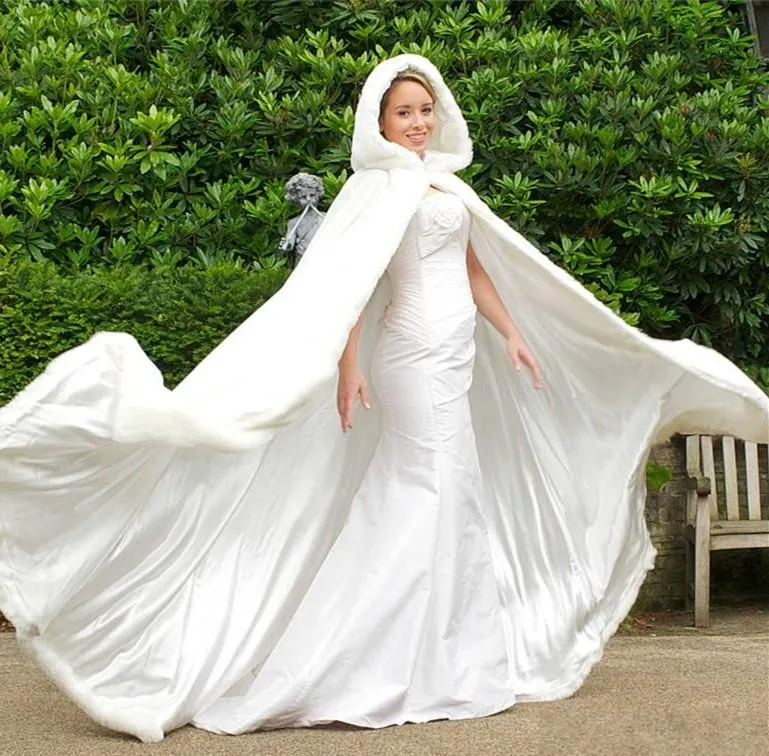 2017 Hot Plus Size Winter Bridal Cape Faux Fur Christmas Cloaks Jackets Hooded For Winter Wedding Bridal Wraps Abaya Wedding Accessories From 81 5 DHgate