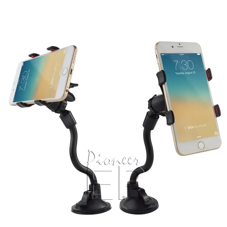 For iPhone 66s Double Clip Car Mount EasyToUse Universal Long Armneck 360°Rotation Windshield Phone Holder for Cell Phones R2020836