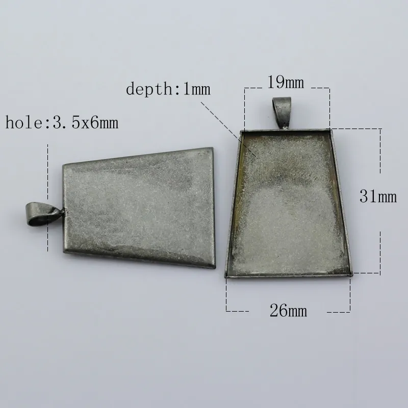 Beadsnice brass bezel pendant trapezoid photo tray bronze base setting for cabochons nickel free and lead free ID 5639