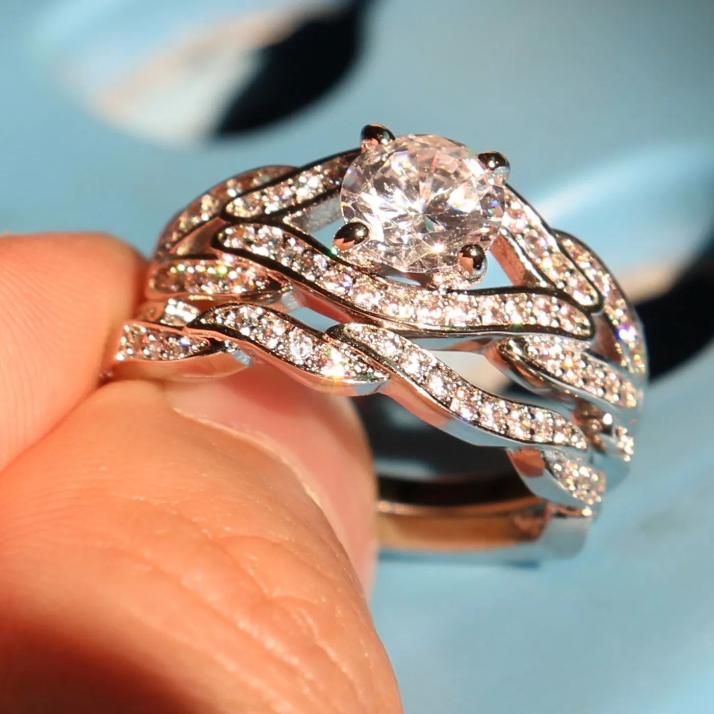 送料無料卸売純正2CT Topaz Diamonique CZ 10ktホワイトゴールド充填GF模擬ダイヤモンド婚約の結婚指輪セットSZ 5-11