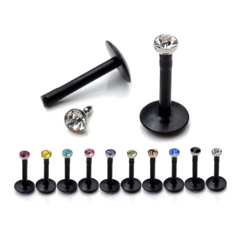 10x mixte blanc/noir acrylique CZ cristal Monroe lèvre Labret barre anneau goujon Piercing bijoux de corps