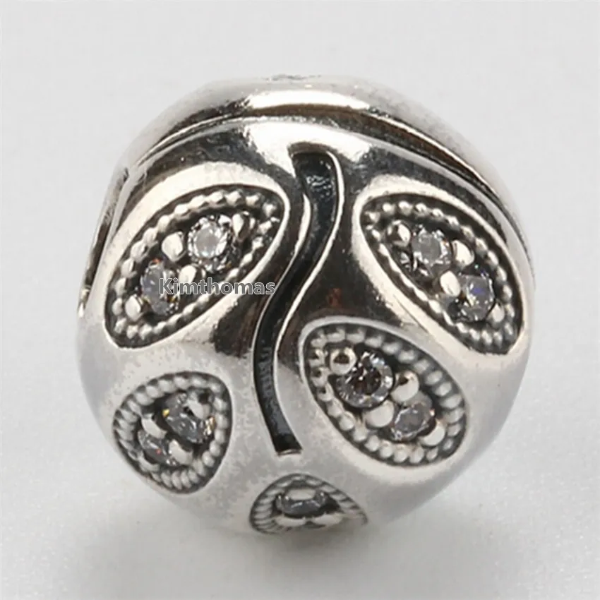 100% 925 Sterling Silver Sparkling Leaves Clip Charm Bead avec Clear Cz Convient aux bijoux européens Pandora Bracelets Colliers Pendentifs