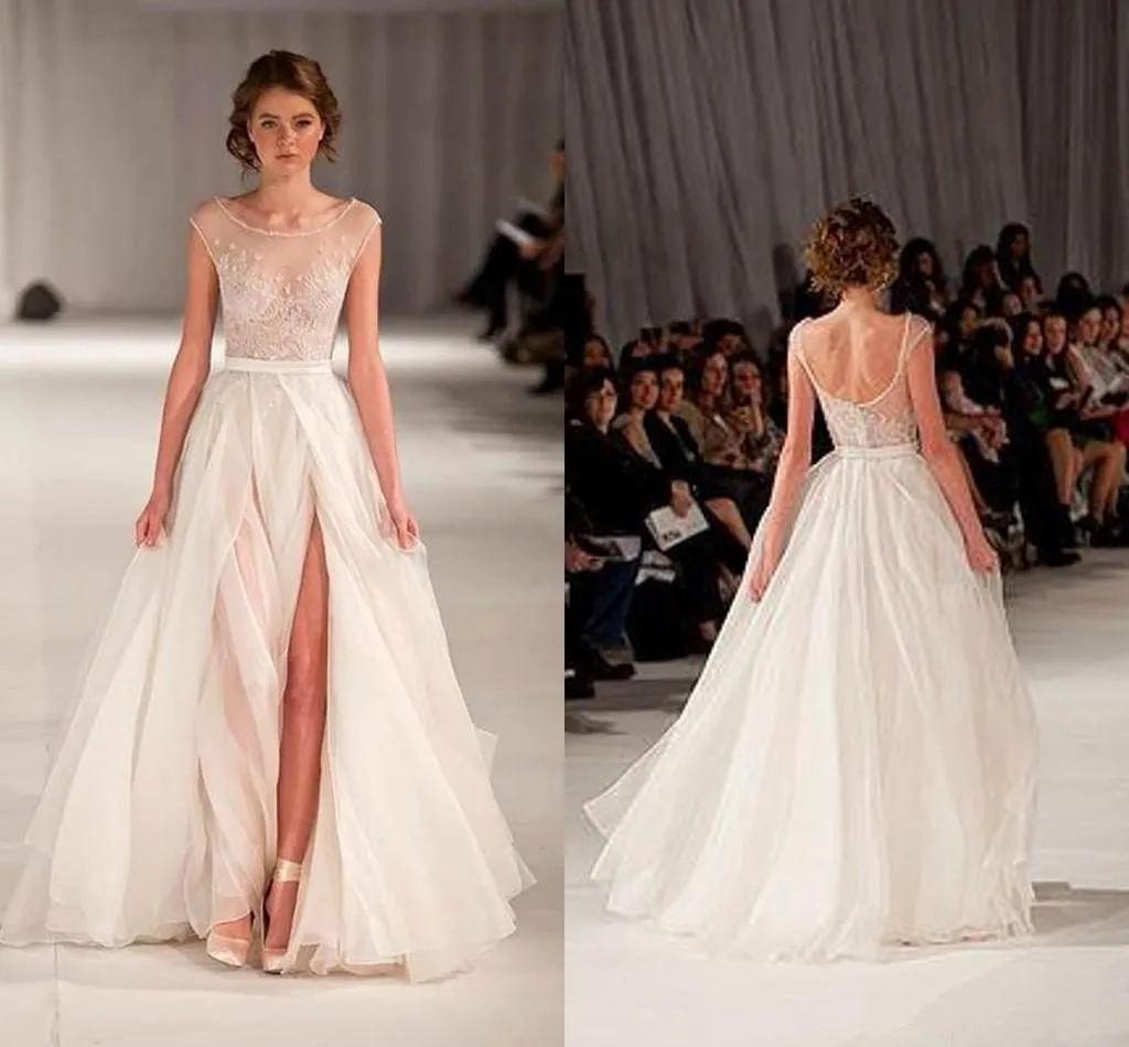 Pas cher En Stock Robes De Mariée Paolo Sebastian Meilleures Ventes Robes De Mariée Ivoire Robes De Mariée Sur Mesure Tulle Avant Split Paillettes Perlées