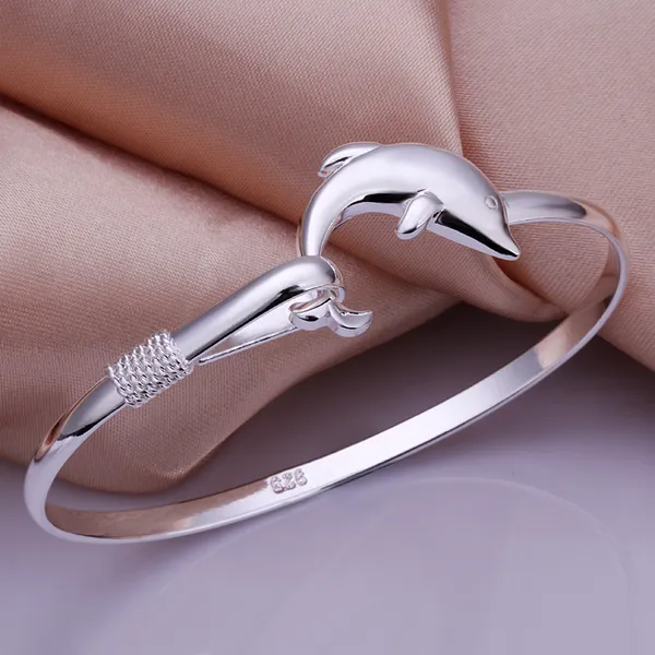 hot gift factory price 925 silver charm bangle Fine Noble mesh Dolphin bracelet fashion jewelry 1304