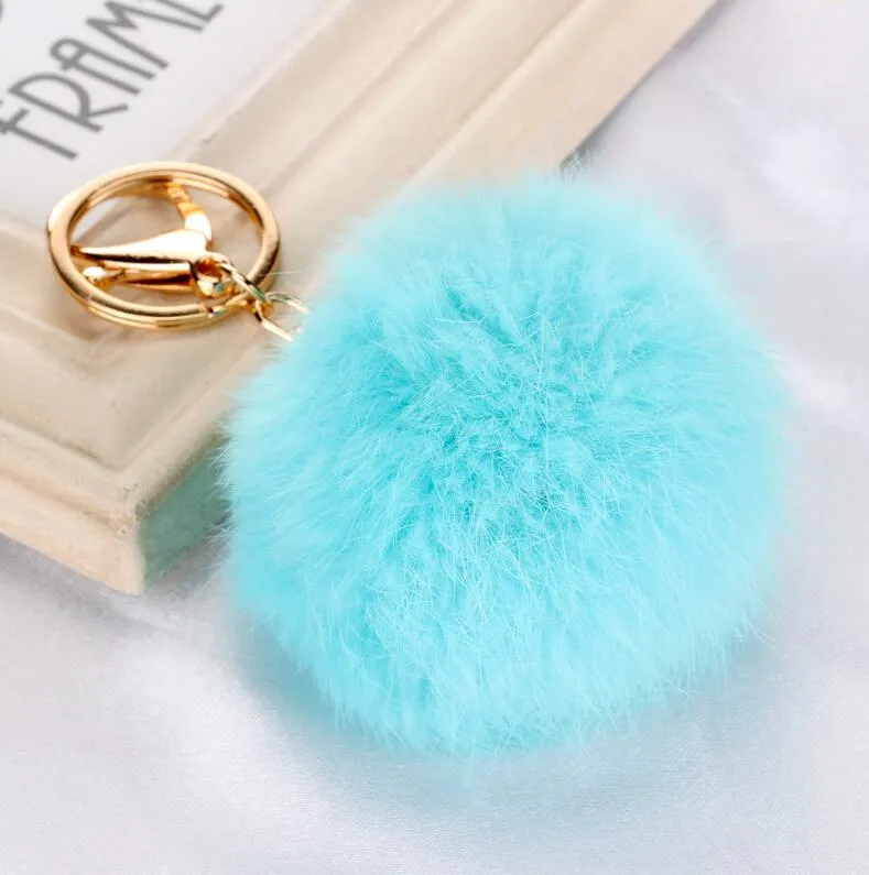 Moda Słodkie Prawdziwej Skóry Rabbit Fur Ball Pluszowy Breloczek Łańcuch Do Samochodu Key Bag Ring Torba Wisiorek Keychain Złoty Srebrny Łańcuch 8 CM