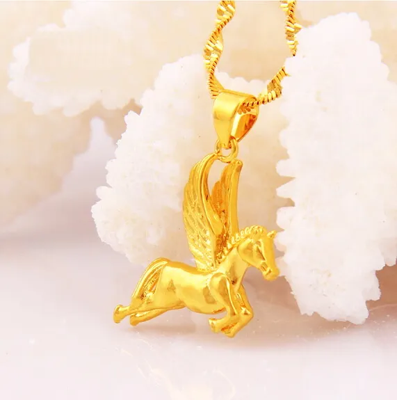 yellow gold-plated Horse pendant Necklace for women ,designer 2016 new pendish wave chains wedding jewelry,