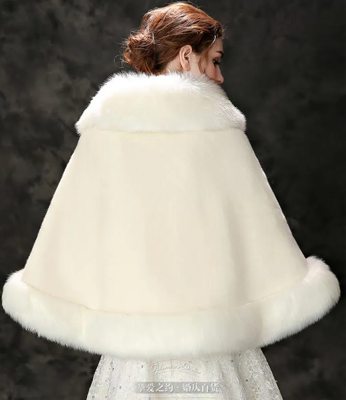 Winter Wedding Cloaks Bruids Faux Bont Wraps Warm Sjaals Bovenkleding Zwart Bourgondië Wit Koreaanse stijl Damesjas Prom Avond Party H09
