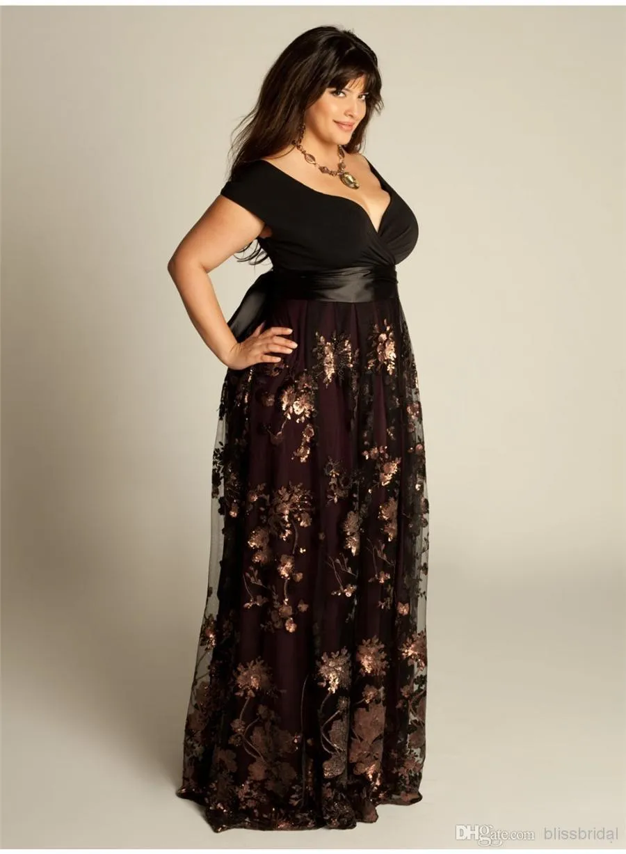 2019 Nieuwe Plus Size Luxe Couture Prom Gown Capped Korte Mouw Vloer Lengte Sexy Open Back Pailletten Applique Sash Feestjurken voor vrouwen